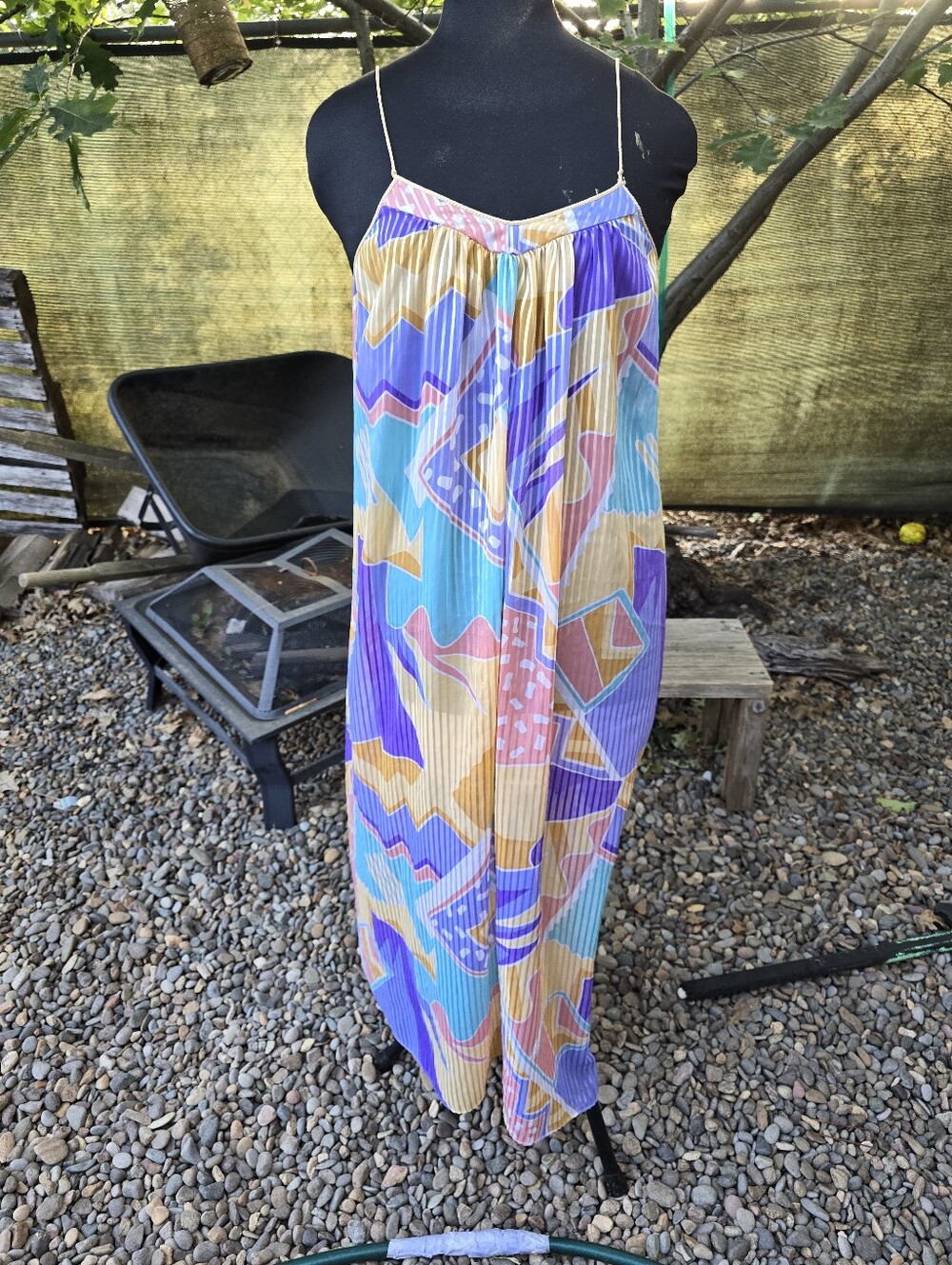 Vintage 80's Semi Sheer Geometric Maxi Slip Dress Ecletic Goddess Grecian
